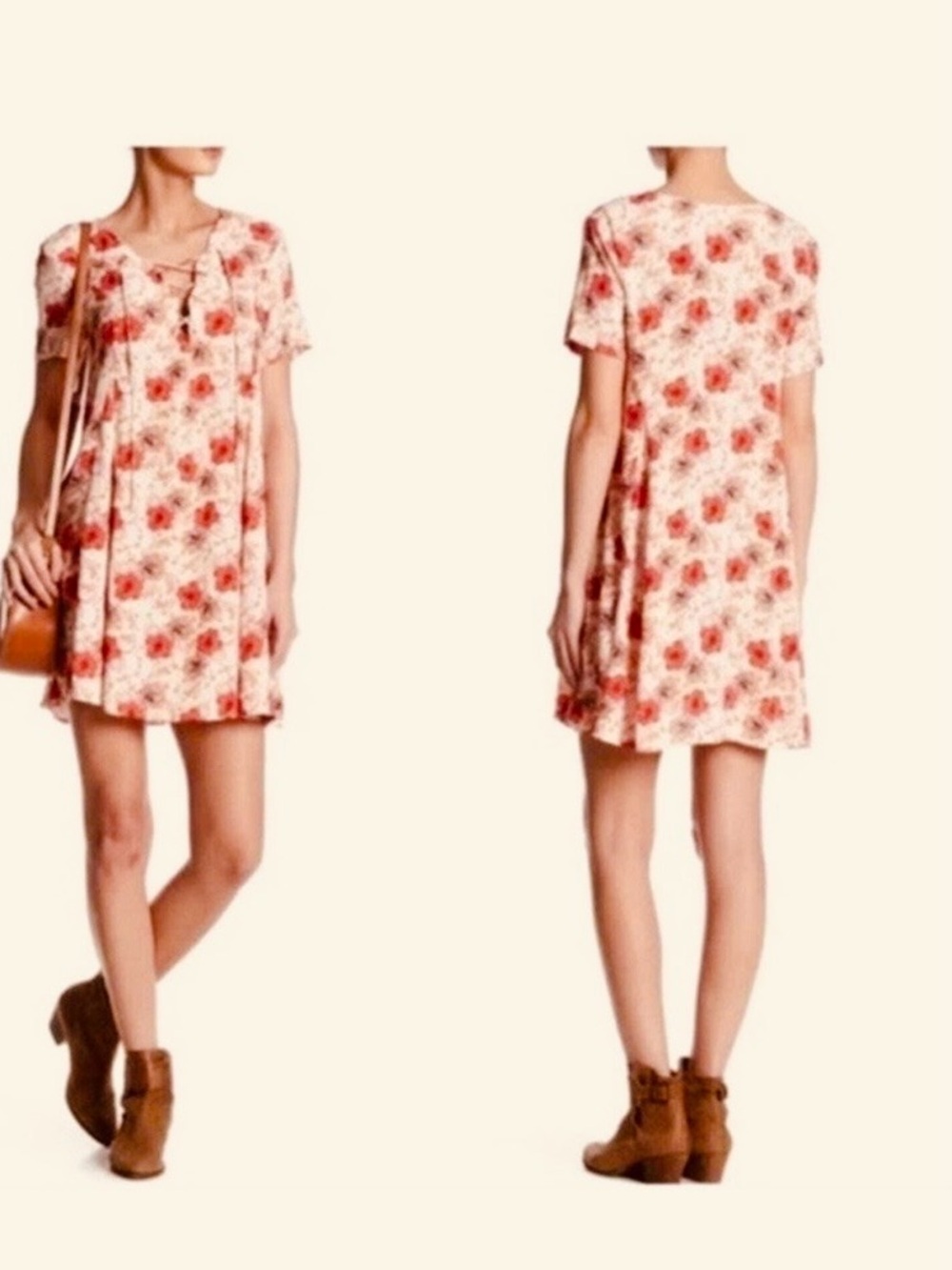 Anthropologie Astr The Label Hibiscus Floral Lace Up Mini Shift Dress Size XS